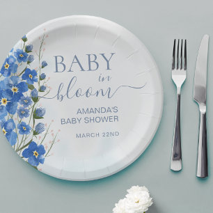 Prato De Papel Bebê no Bloom Boy Blue Floral Chá