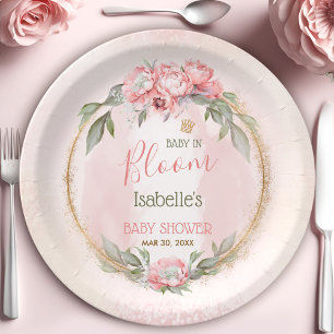 Prato De Papel Bebê No Bloom, Chá de fraldas De Menina Elegante F