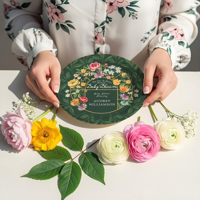 Prato De Papel Bebê no Bloom Floral Garden Chá de fraldas (Baby in Bloom Floral Garden Greenhouse Baby Shower Paper Plates)