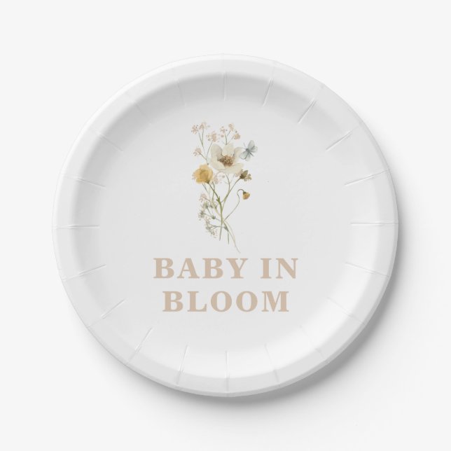 Prato De Papel Bebê no Bloom Wildflower Elegant Boho Chá de frald (Frente)