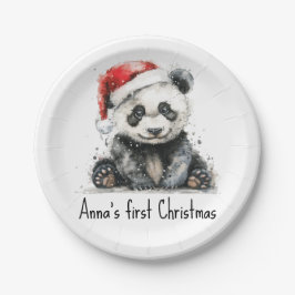 Prato De Papel bebê panda vestindo chapéu de natal, personalizáve