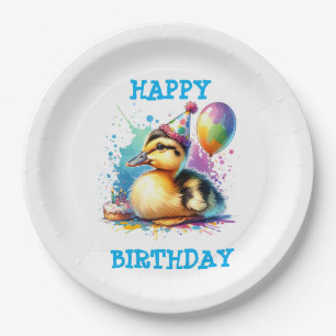 Prato De Papel Bebê pato fofo feliz aniversário