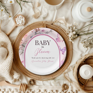 Prato De Papel Bebê rosa borboleta em Chá de fraldas Blogueiro