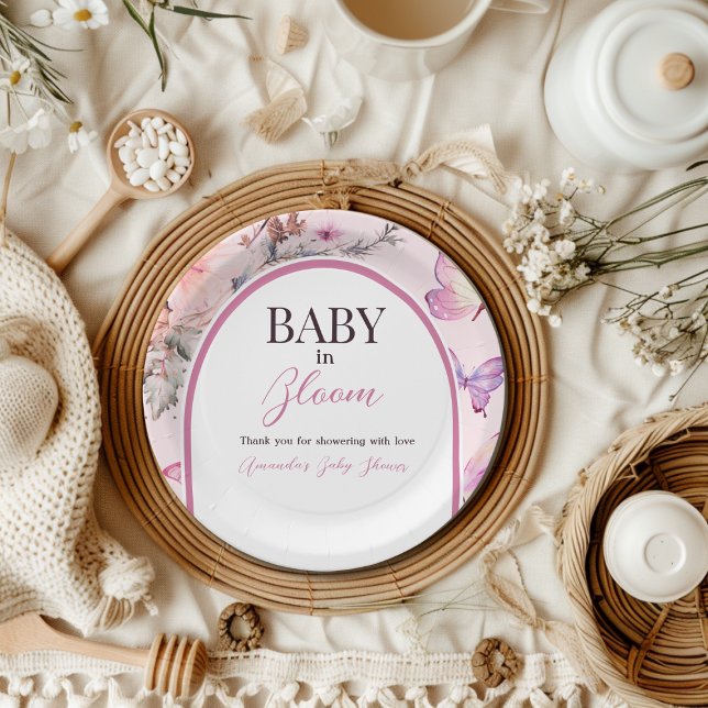 Prato De Papel Bebê rosa borboleta em Chá de fraldas Blogueiro (Criador carregado)