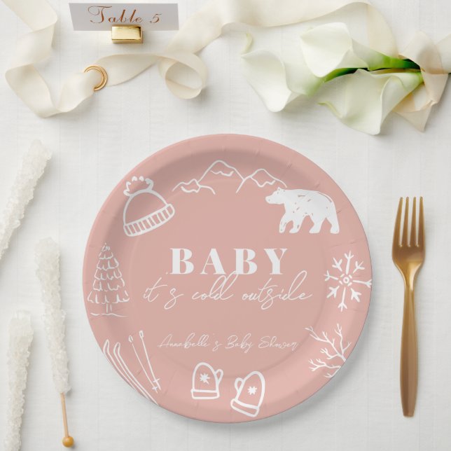 Prato De Papel Bebê Rosa Está Frio Lá Fora Chamada de Bebê Desenh (Casamento)