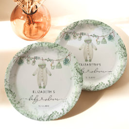 Prato De Papel Bebê Roupas Boho Eucalyptus Chá de fraldas
