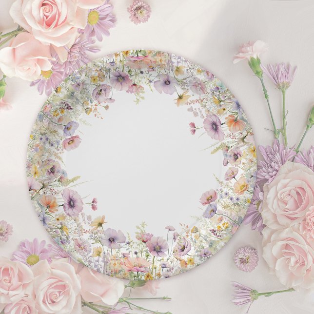 Prato De Papel Bebê Roxo Em Chá de fraldas De Flor Floral (Criador carregado)