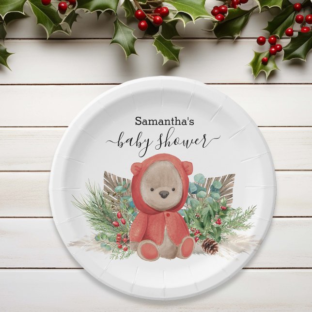Prato De Papel Bebê Urso de Pelúcia Natal Boho Bouquet (Criador carregado)