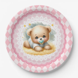 Prato De Papel Bebê - Urso de Teddy