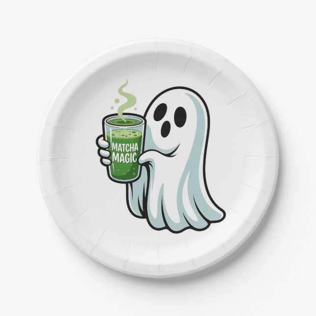 Prato De Papel Bebendo Fantasma do Spookie Halloween Matcha Drink (Frente)