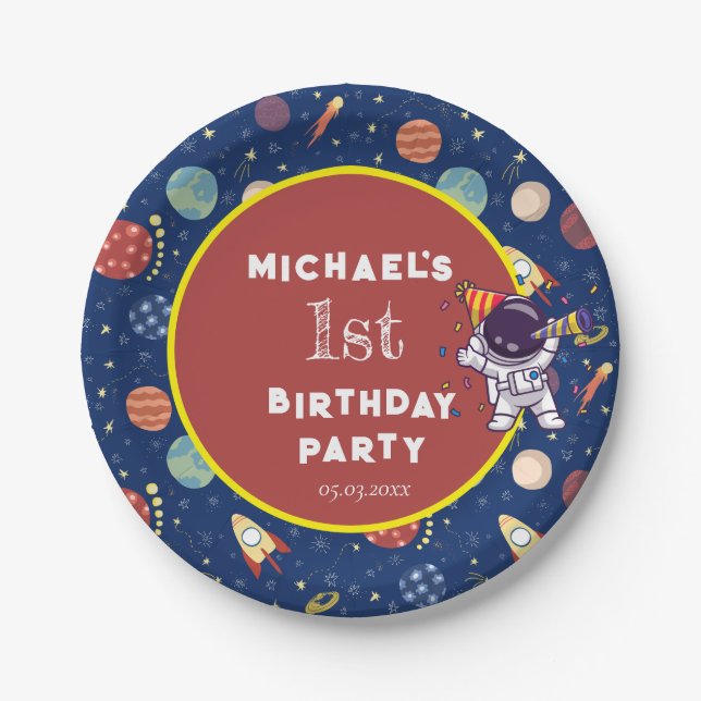 Prato De Papel Bebês Crianças Astronauta Qualquer Festa de aniver (Frente)