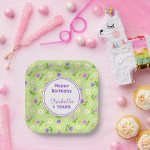 Bebês Meninas Papel de Aniversário Placas Flores d