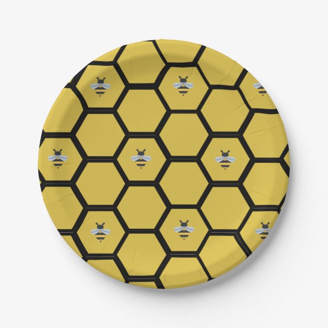 Prato De Papel Bee Beehive Yellow Paper Plate (Frente)