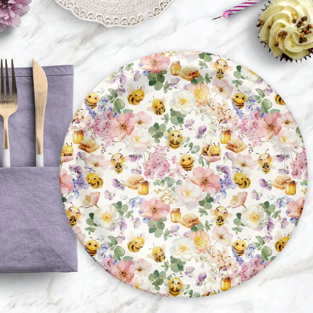 Prato De Papel Bee Birthday (Bee Birthday Paper Plates
)