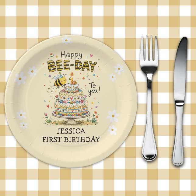 Prato De Papel Bee Day First Birthday | Cute Bee Birthday (Criador carregado)