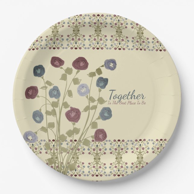 Prato De Papel bege com azul floral (Frente)