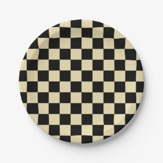 Prato De Papel Bege e preto Checkered