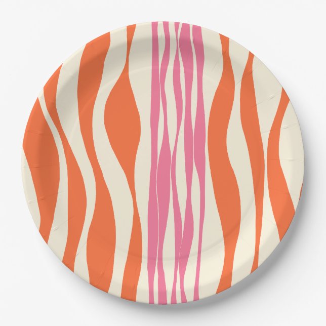 Prato De Papel Bei e Fluxo - Rosa, Laranja e Creme (Frente)