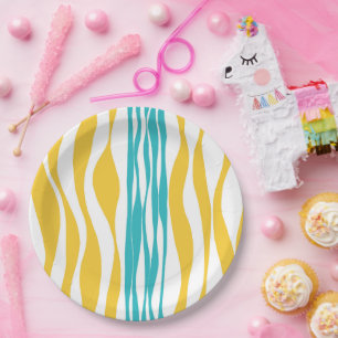 Prato De Papel Bei e Fluxo - Turquesa e Amarelo