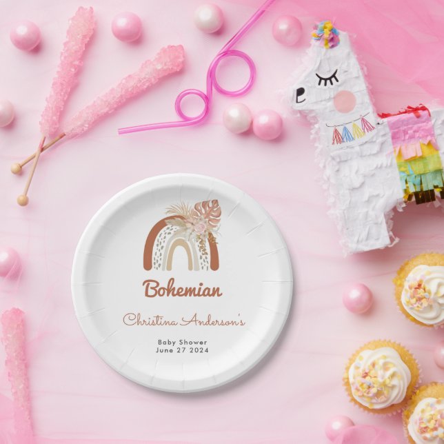 Prato De Papel Beige Bohemian Favor Chá de fraldas (Festa)