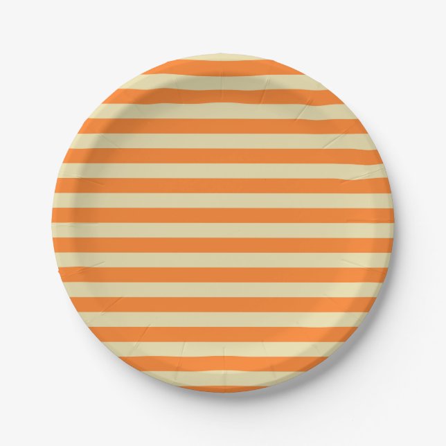 Prato De Papel Beige e Laranja Stripes (Frente)