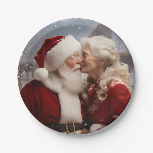 Prato De Papel Beijando o Sr. e a Sra. Papai Noel