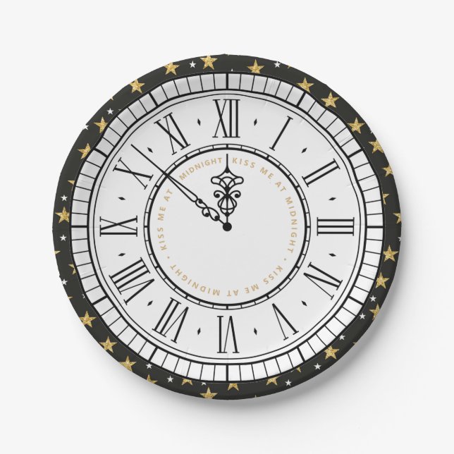 Prato De Papel Beije-me na Placa de Papel de Relógio de Anos novo (Frente)