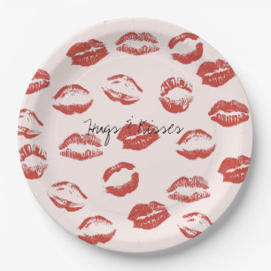 Prato De Papel Beijo de Lábios Vermelhos Rosa