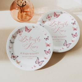 Prato De Papel Beijos de Borboleta e Desejos de Bebê Rosa Chás de