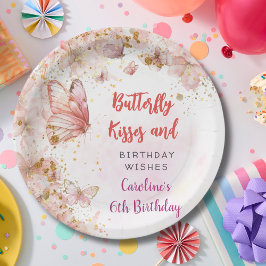 Prato De Papel Beijos de borboletas e desejos de aniversário
