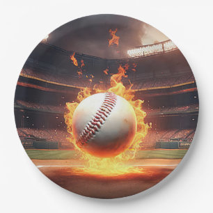 Prato De Papel Beisebol Flamejante No Estádio