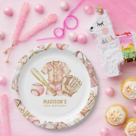 Prato De Papel Beisebol Girl Personalizada