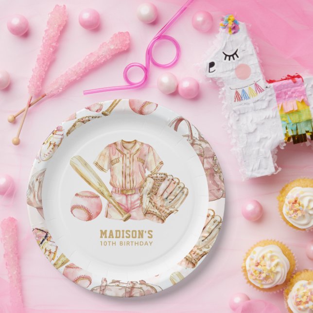Prato De Papel Beisebol Girl Personalizada (Festa)