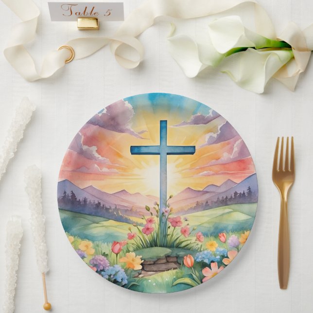 Prato De Papel Bela Arte em Aquarela de Páscoa (Casamento)