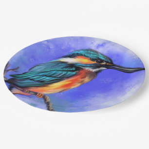 Prato De Papel Bela Ave Kingfisher - Arte de Aquarela