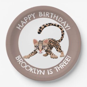 Prato De Papel Bela cartoon ocelot, aniversário personalizado