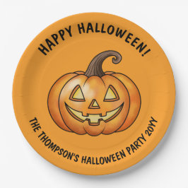 Prato De Papel Bela Cartoon Pumpkin Orange Happy Halloween