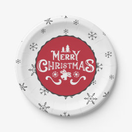 Prato De Papel Bela Festa de Natal Vermelha e Branca