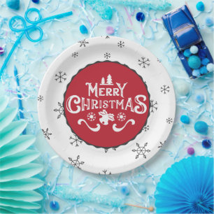 Prato De Papel Bela Festa de Natal Vermelha e Branca