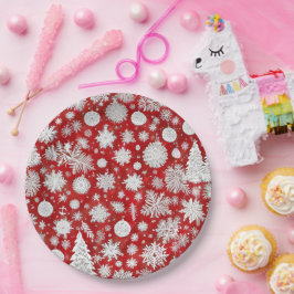 Prato De Papel Bela festa de Natal Vermelho e Branco