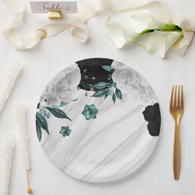 Prato De Papel Bela flor branca-branca-branca-marmoreada (Casamento)