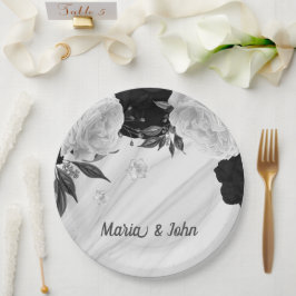 Prato De Papel Bela flor negra e branca