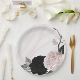 Prato De Papel Bela flor preta e rosa mármore