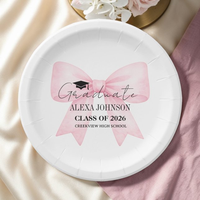 Prato De Papel Bela Graduação de Capa com Laço Rosa (Criador carregado)