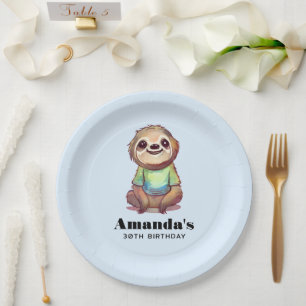 Prato De Papel Bela Sloth Vestindo Camisa Aniversário