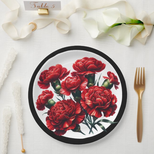 Prato De Papel Beleza Floral Preto e Branco (Casamento)