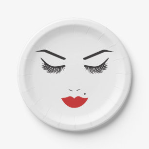 Prato De Papel Beleza Makeup Face Lashes & Red Lábios Salon