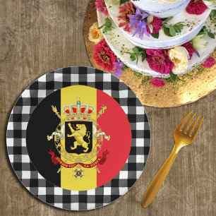 Prato De Papel Bélgica Plate, xadrez de búfalo e Bandeira belga