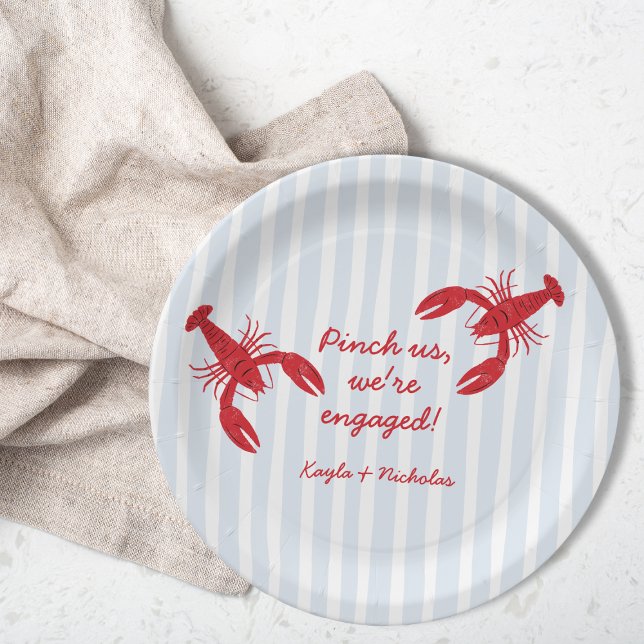 Prato De Papel Beliscão! Nós Estamos Noivos Boil de Lagostim de E (Pinch Us We’re Engaged Crawfish Boil Engagement Paper Plates)