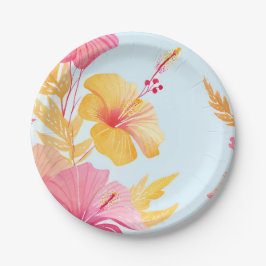 Prato De Papel Belíssimo Hibisco | Flor Tropical Aquarela